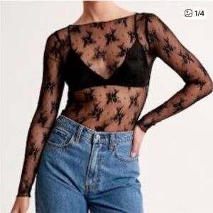 Abercrombie Black Sheer Lace Top
